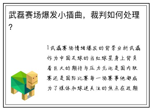 武磊赛场爆发小插曲，裁判如何处理？
