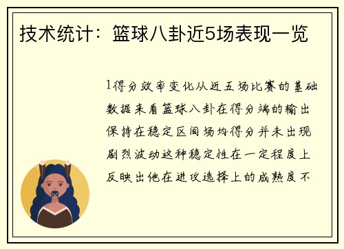 技术统计：篮球八卦近5场表现一览